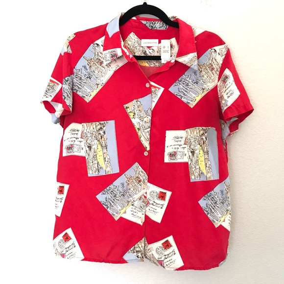 Liz Claiborne Vintage 100% Silk Europe Shirt in Red Sz Large - Picture 1 of 6
